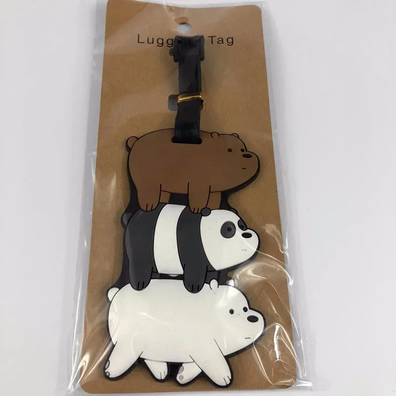 étiquette de bagage de dessin animé pour hommes et femmes, étiquette d'embarquement portable, étiquette d'ours et de krasnoise, porte-adresse d'identité de valise en gel de pton