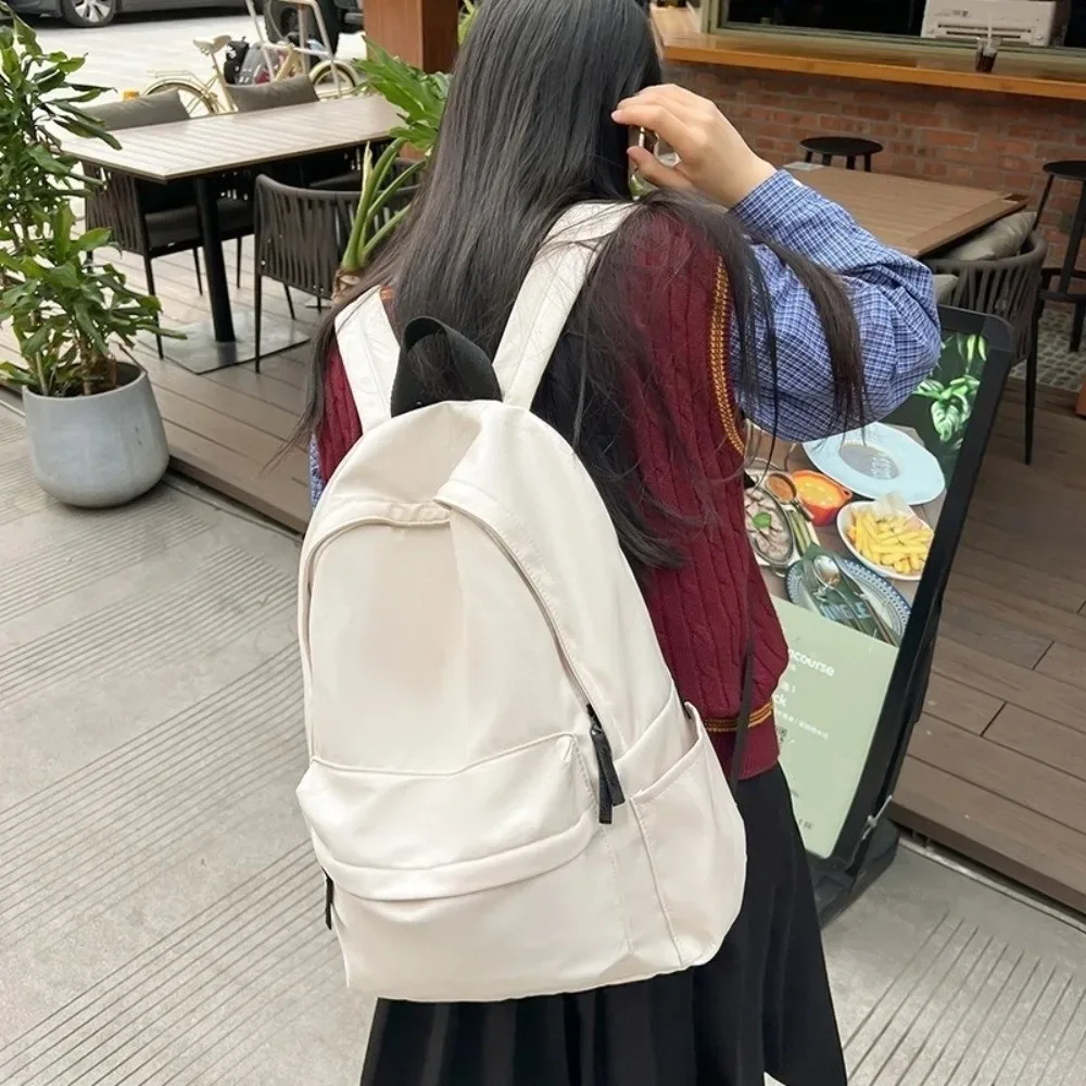 sac à dos d'étudiant de grande capacité, en nylon, couleur unie, sac d'école, bretelles réglables, sac de voyage décontracté, activités de plein air