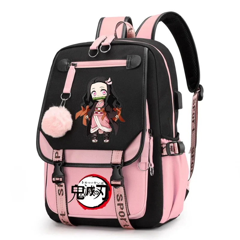 sac à dos d'école harajuku, dessin animé demon slayer kamado nezuko, cartable de voyage kawaii pour enfant fille et femme