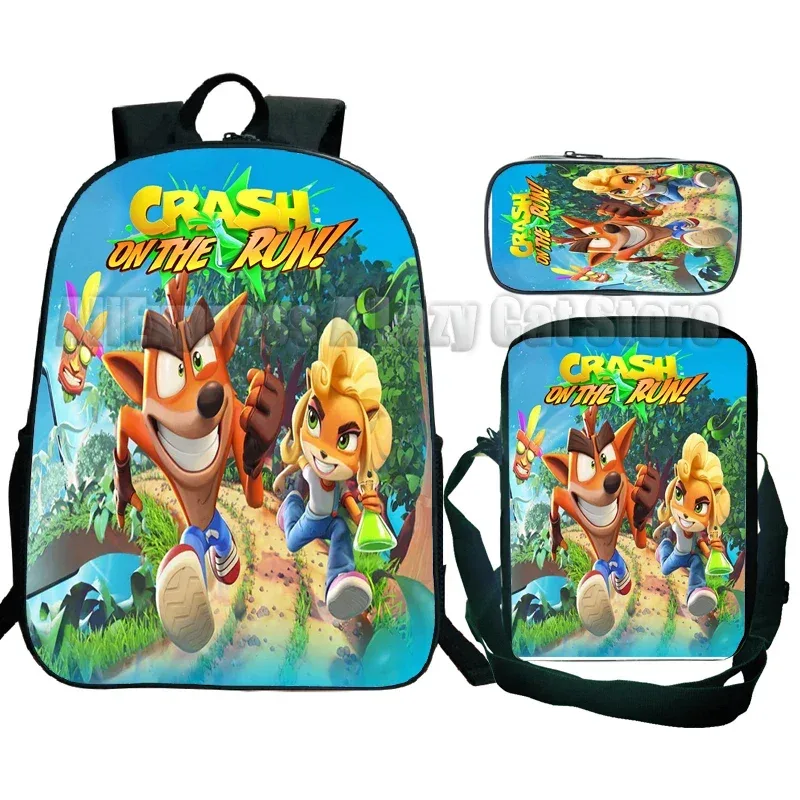 sac à dos crash bandicoot on the run 3 pièces pour élèves du primaire et du secondaire, sac à dos de dessin animé avec sac à bandoulière mochila