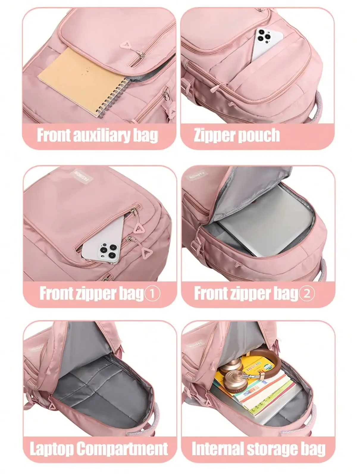 sac à dos tendance en nylon léger de couleur unie, multifonctionnel, grande capacité, pratique, idéal pour les étudiants, adapté à un usage quotidien