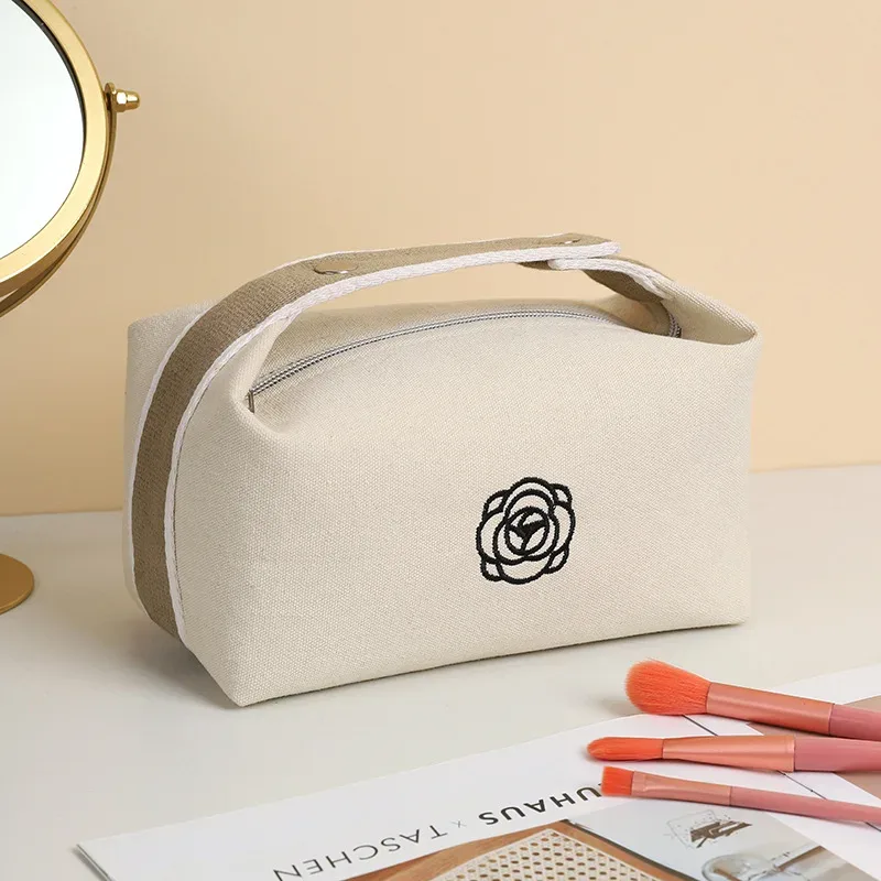 sac à cosmétiques en toile pour femmes, sac de maquillage portable, sac de rangement de luxe à fleurs, organisateur de cosmétiques, sac de toilette essentiel pour les voyages