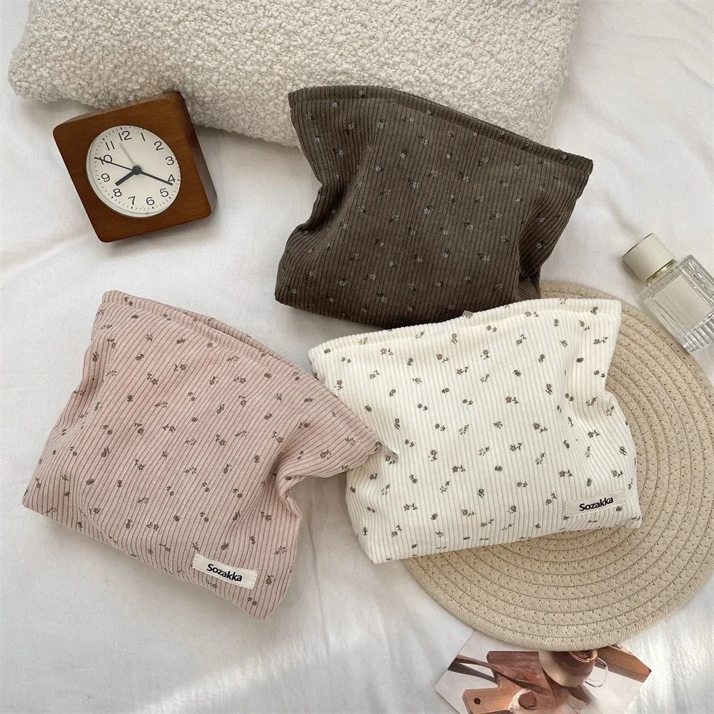 Sac à cosmétiques de voyage en velours côtelé, sac de rangement de maquillage Portable, sacs à main pour femmes, grande capacité, fermeture éclair, organisateur de maquillage, pochette de rangement