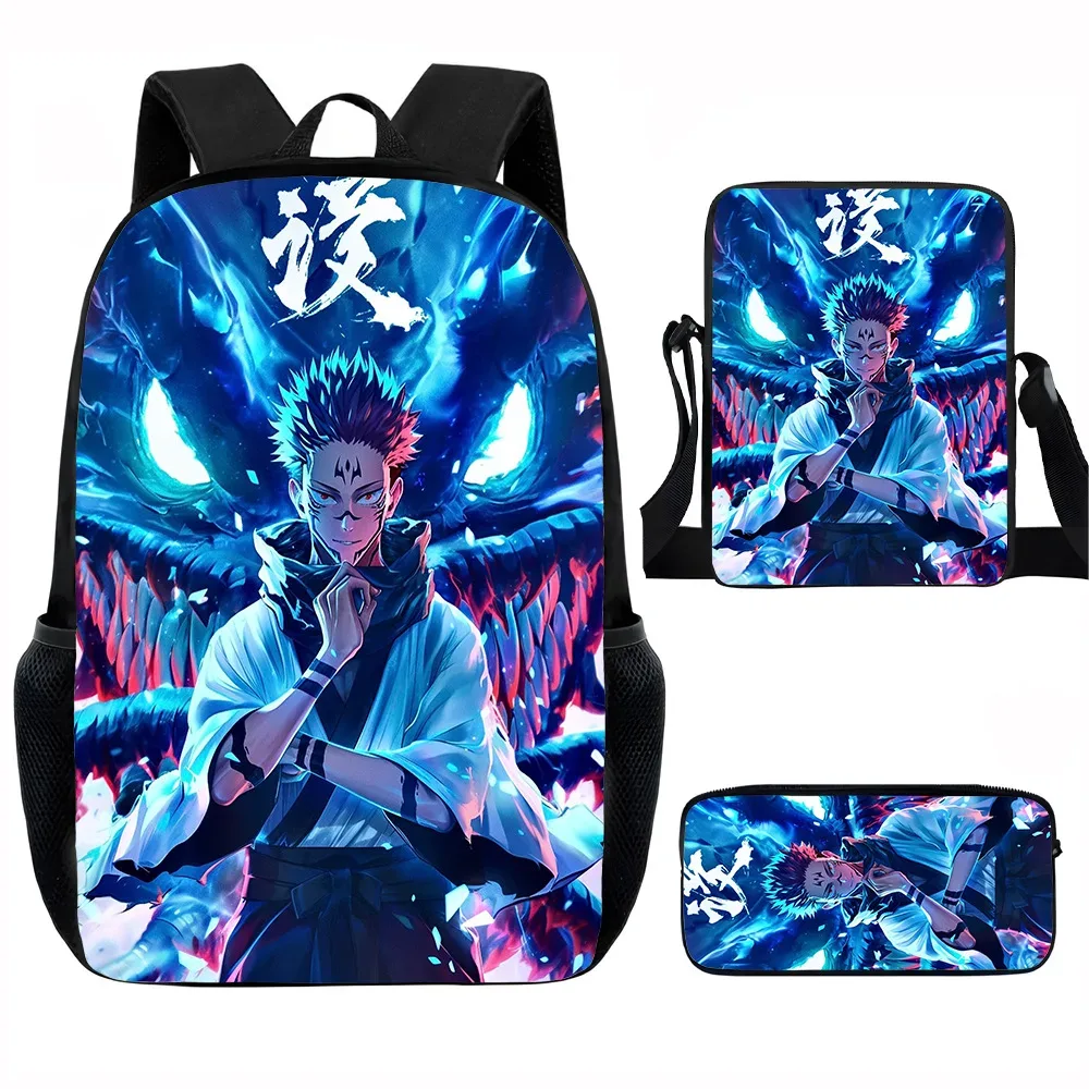 j-jujutsu kaisen 3 pièces ensemble sac à dos 40 cm/15.7 pouces sacs d'école sac à bandoulière trousse à crayons sac de livre d'ordinateur pour garçons filles meilleur cadeau