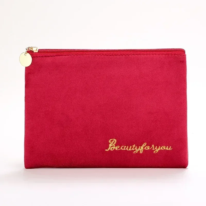 sac à cosmétiques en velours à fermeture éclair pour femme, grande trousse de maquillage de voyage, solide, pour documents, rouge à lèvres, rangement féminin