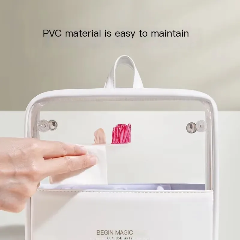 organisateur de pinceaux de maquillage transparent pliable, sac de rangement de cosmétiques de grande capacité avec conception debout, étui à cosmétiques de voyage portable