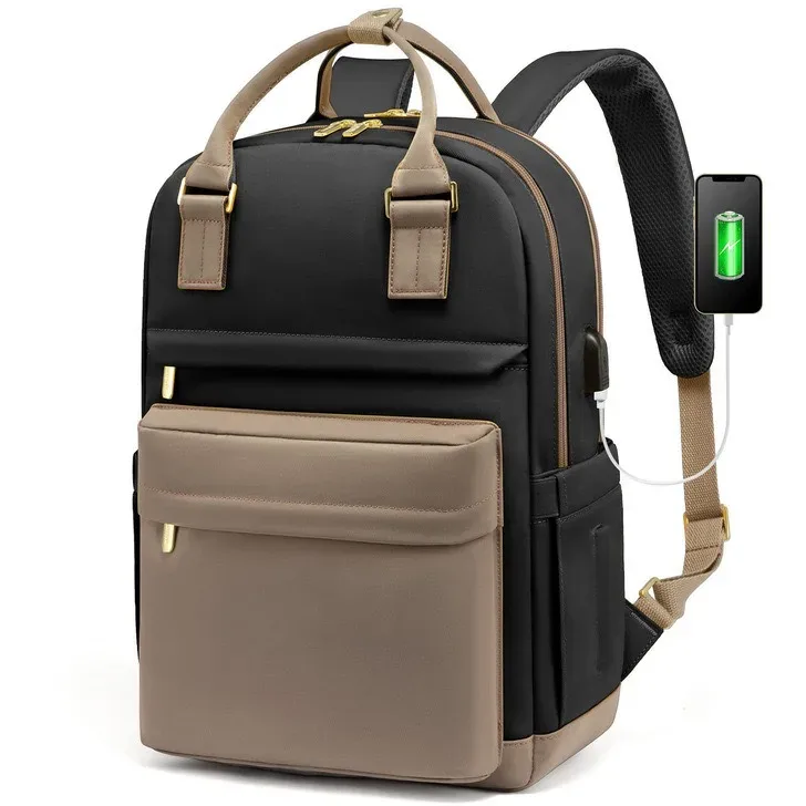 sac à dos décontracté pour femme, sac à main en nylon imperméable et tendance, sac à dos pour ordinateur portable de 15,6 pouces avec port usb pour voyage et randonnée