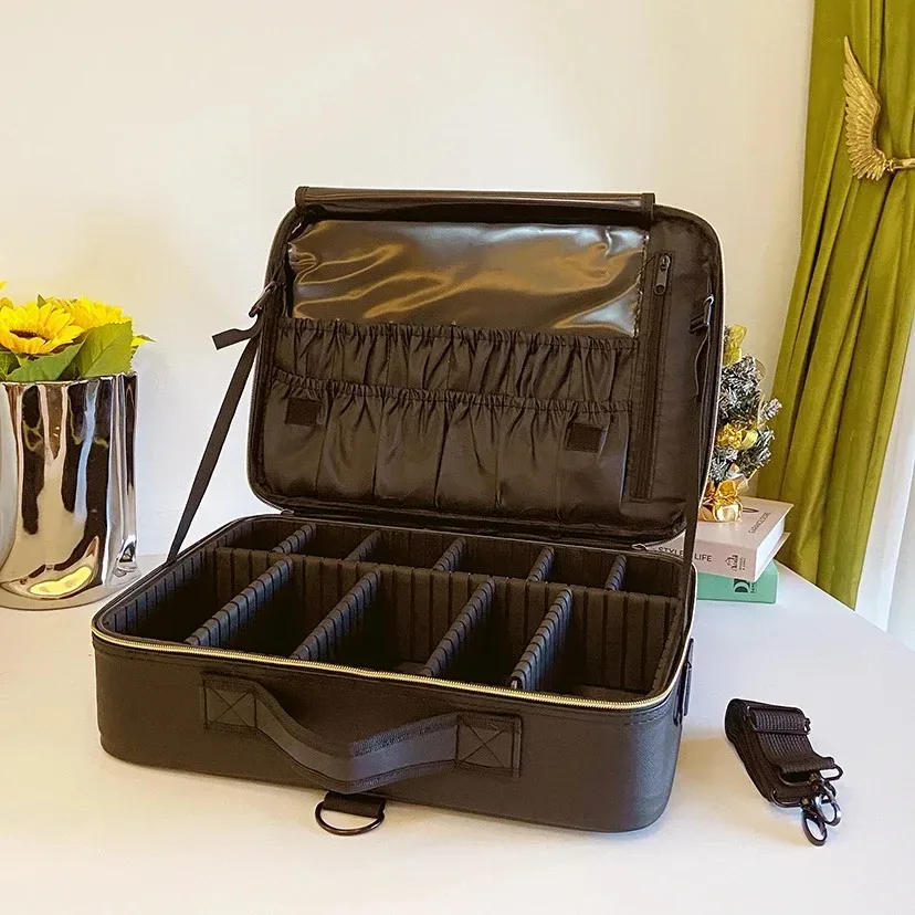 sac de maquillage de beauté en cuir pu, nécessaire, étanche, nouvelle trousse de maquillage de grande capacité, sac à cosmétiques professionnel