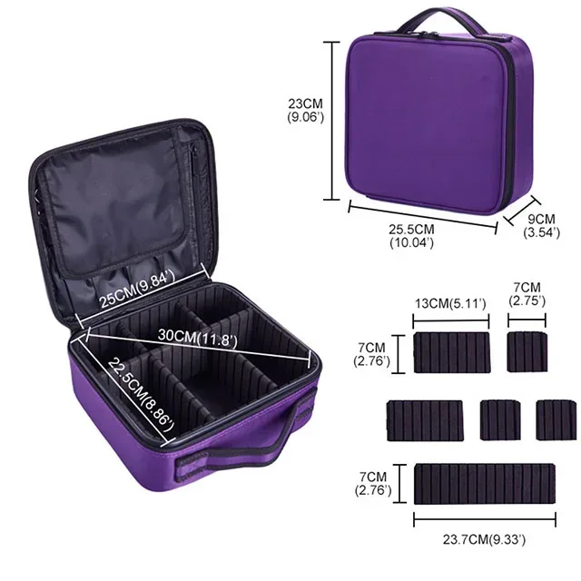 trousse de maquillage professionnelle portable avec diviseurs ajustables et compartiment pour pinceaux – organisateur de cosmétiques pour artistes
