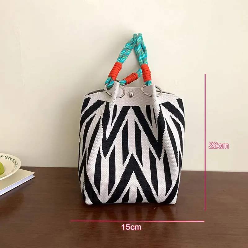 sac fourre-tout en tricot floral vintage papillon pour femme – polyester léger avec bretelles tissées réglables et anneaux en métal