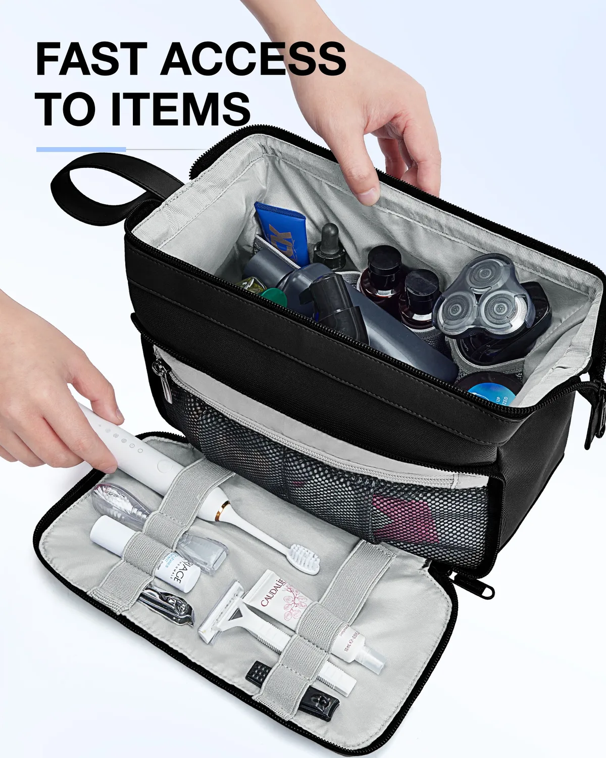 bagsmart-trousse de toilette pour homme, grande ouverture, voyage, eau, degré, rasage, hygiène, douche, essentiels de voyage