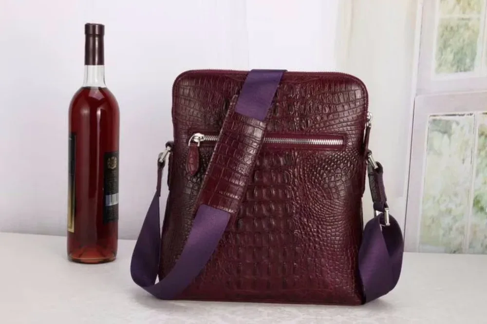 100% véritable cuir de crocodile peau de tête hommes sac à bandoulière de luxe en cuir d'aligator hommes sac à bandoulière coloré