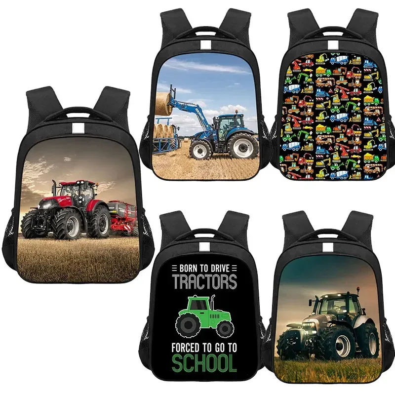 Sac à dos de jeu avec tracteur de ferme imprimé, sac d'école de dessin animé pour garçon et fille, sac à dos pour ordinateur portable