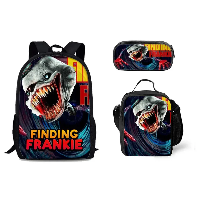 sac à dos tendance et populaire avec impression 3d frankie, ensemble de 3 pièces pour étudiants : sac à dos pour ordinateur portable, sac à déjeuner et trousse.