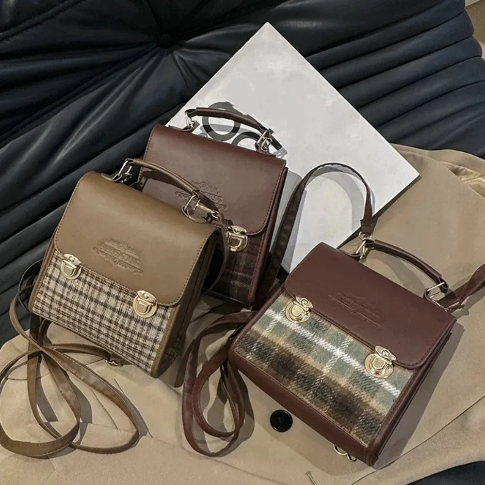 Mini sac à dos, sac à bandoulière style preppy, sac vintage polyvalent, sac à main multifonction élégant pour femme