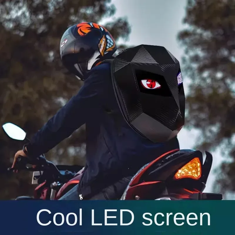 sac à dos de motard led avec yeux lumineux, texture en fibre de carbone, casque, sac à dos de locomotive, sac d'école, sac à dos pour ordinateur portable moto