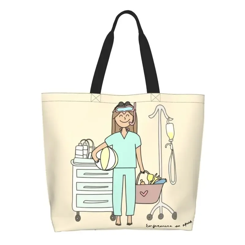 dessin animé médecin infirmière enfermera en apuros sacs d'épicerie grande capacité esthétique merch pour femme rue sac à bandoulière