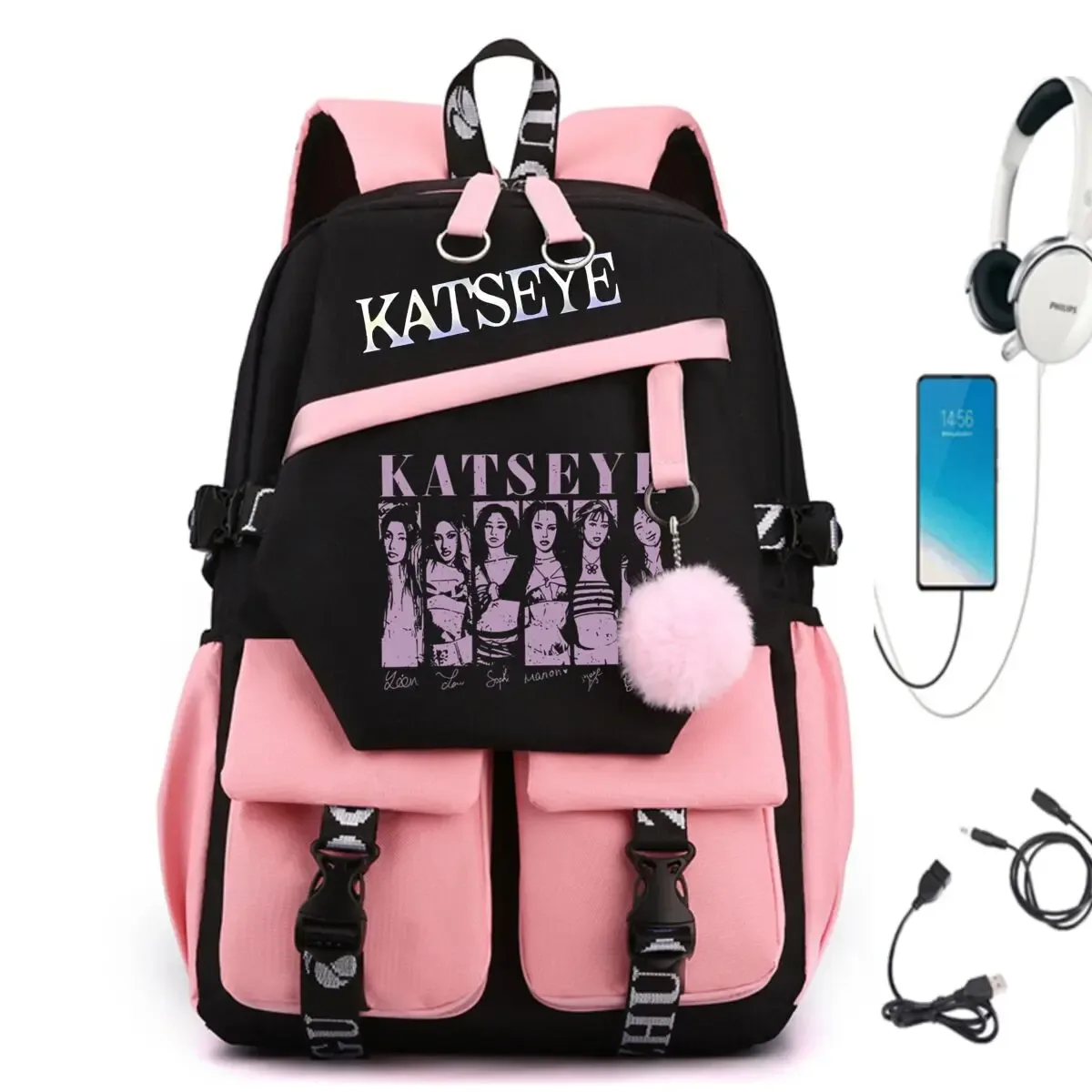 sacs d'école y2k katseye pour adolescentes, style coréen ulzzang, cadeau de rentrée scolaire, sac à dos pour étudiantes, sac de voyage imprimé kpop girls group
