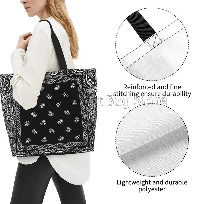 sac fourre-tout blanc à motif paisley coloré noir et rouge, grande capacité, sac à bandoulière, sacs à main pour femmes, sacs de courses