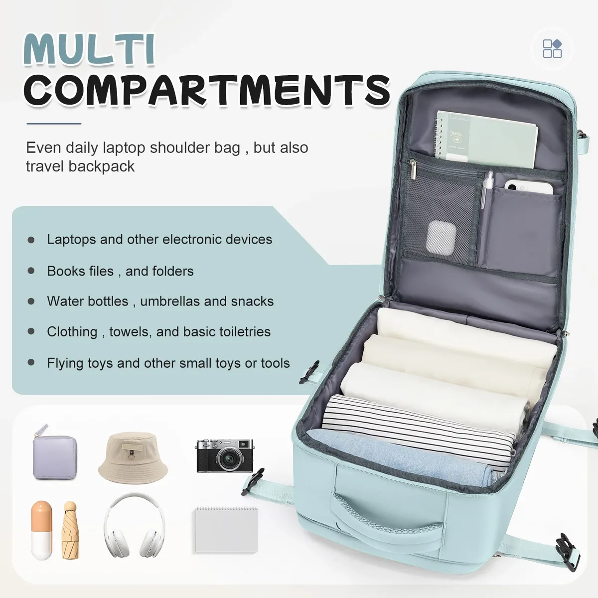 sac à dos extérieur multifonction sac à dos de voyage de grande capacité pour femmes hommes, sacs à dos pour ordinateur portable, sac résistant à l'eau ryanair 40x20x25