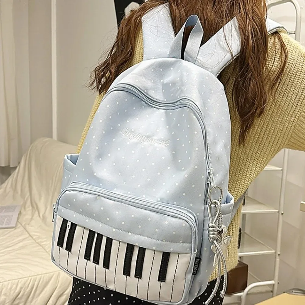 nouveau sac à dos à pois grande capacité, léger et multifonctionnel, motif touches de piano, noir, pour le sport