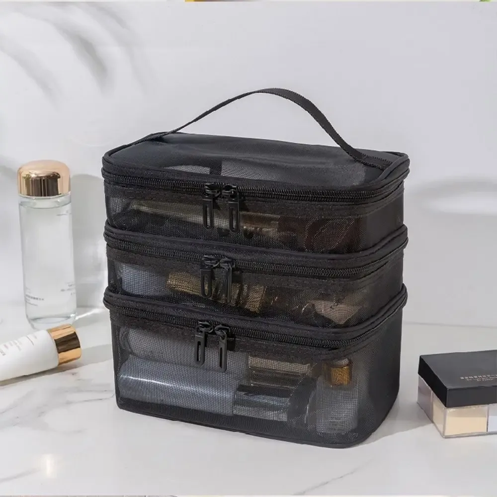 trousse cosmétique de voyage en maille transparente pour femme, trousse de toilette, rangement de maquillage, grande capacité, mode, 1 couche, 2/3 couches