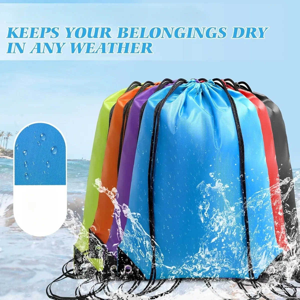 lot de 12 sacs de sport pliables et imperméables, sac à dos de fitness avec poche à cordon, pour randonnée, camping, natation, hommes et femmes
