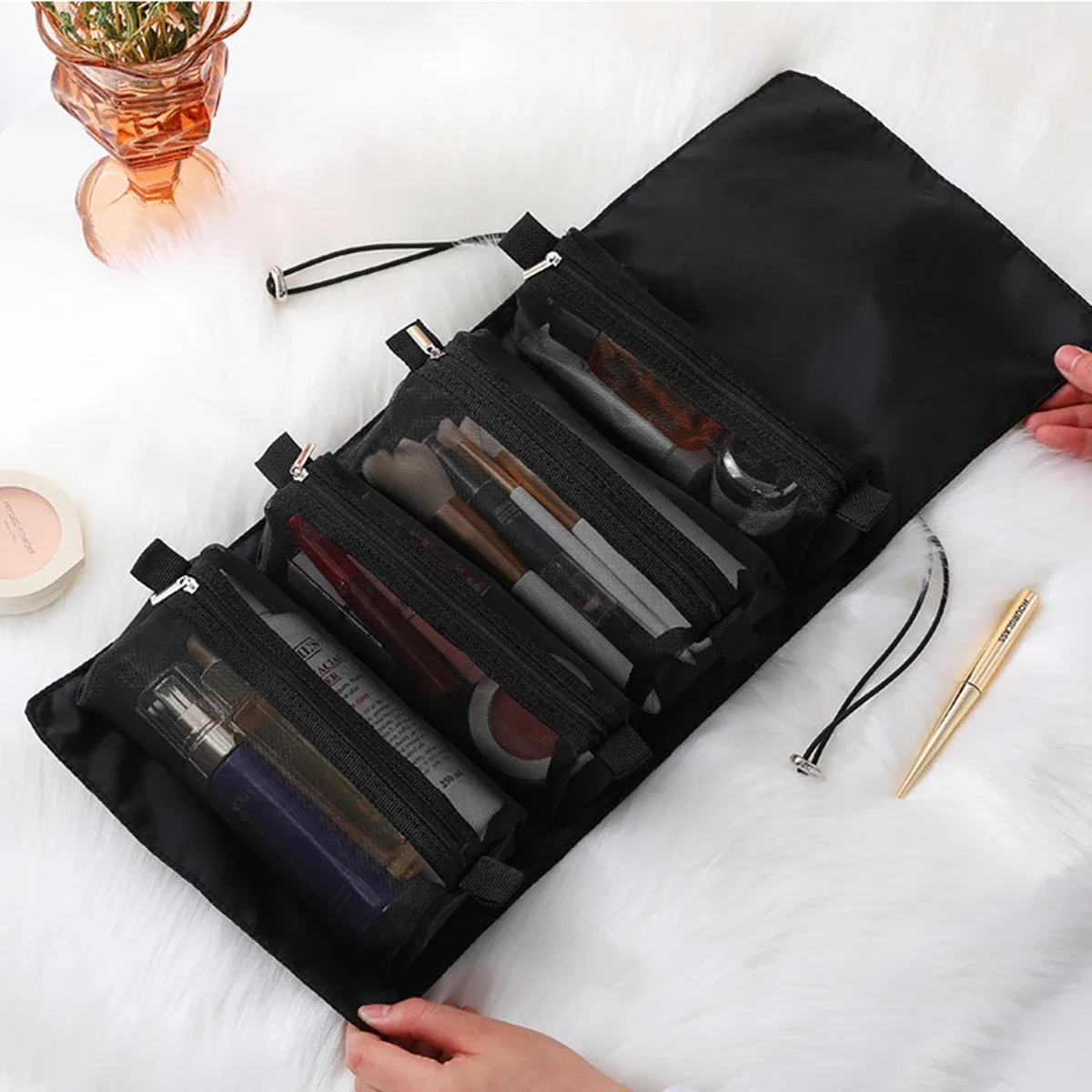 sac de rangement pour articles de toilette et cosmétiques, sac de voyage portable, poignées pliables de grande capacité, 4 en 1