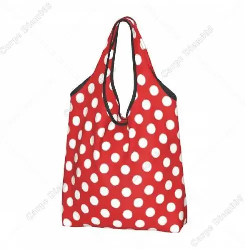 sac à provisions rick cartoon pour femme, sac fourre-tout pliable, sacs d'épicerie portables, respectueux de l'environnement, taille unique, pois, nœud