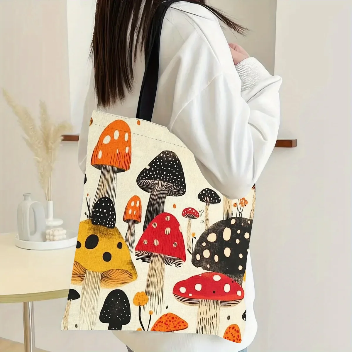 sac fourre-tout chic à imprimé champignons - sac à bandoulière spacieux et durable pour le shopping