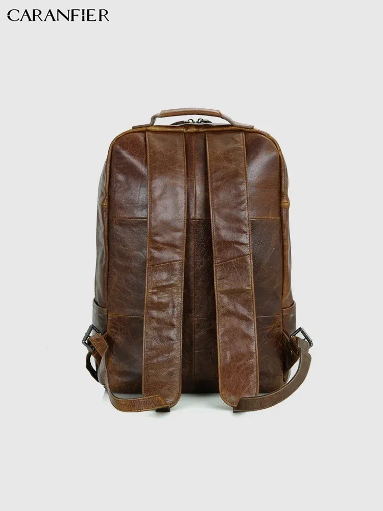 caranfier hommes sac à dos véritable cuir de vachette vintage sacs de voyage femmes simple fermeture éclair imperméable et moraillon étudiant sac à dos