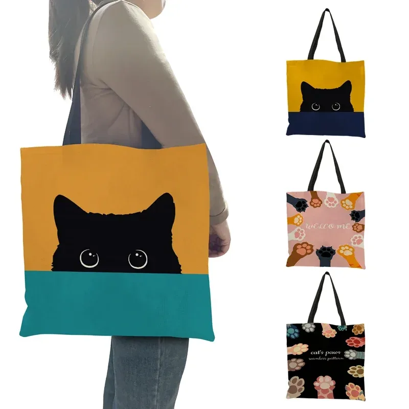 sac fourre-tout décontracté mignon animal de compagnie noir patte de chat imprimé femmes sac à bandoulière sac