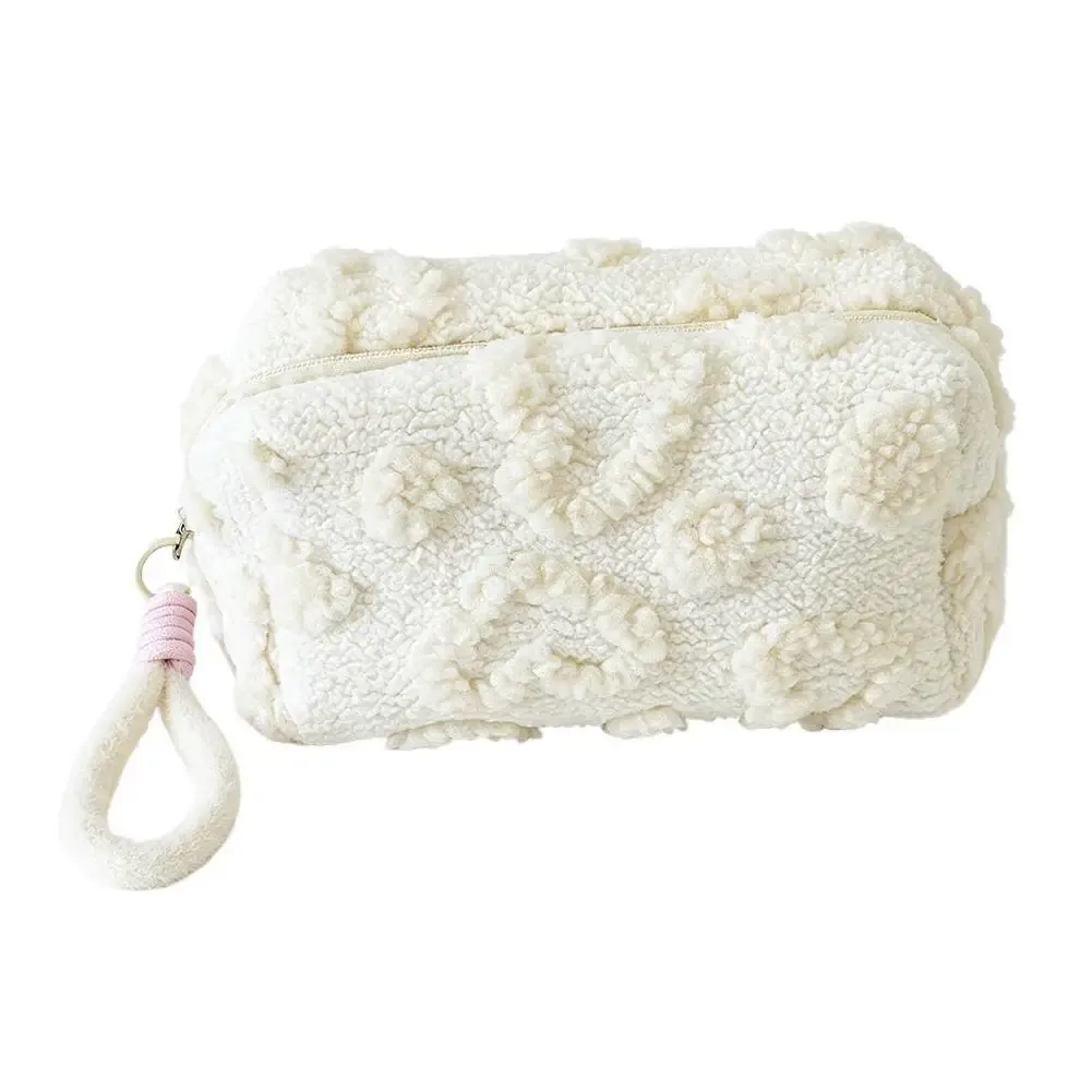 sac de maquillage en peluche brodé, sac de toilette portable de voyage, grande capacité, pochette de rangement pour cosmétiques, cadeau mignon pour femmes