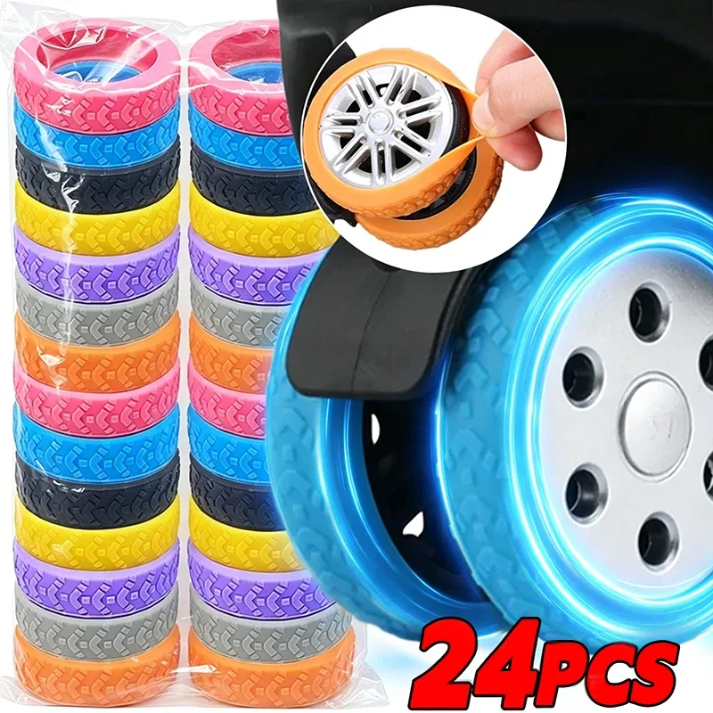 24/4 pièces housses de protection colorées en silicone épaissi pour roulettes de bagages de voyage, réduisant le bruit