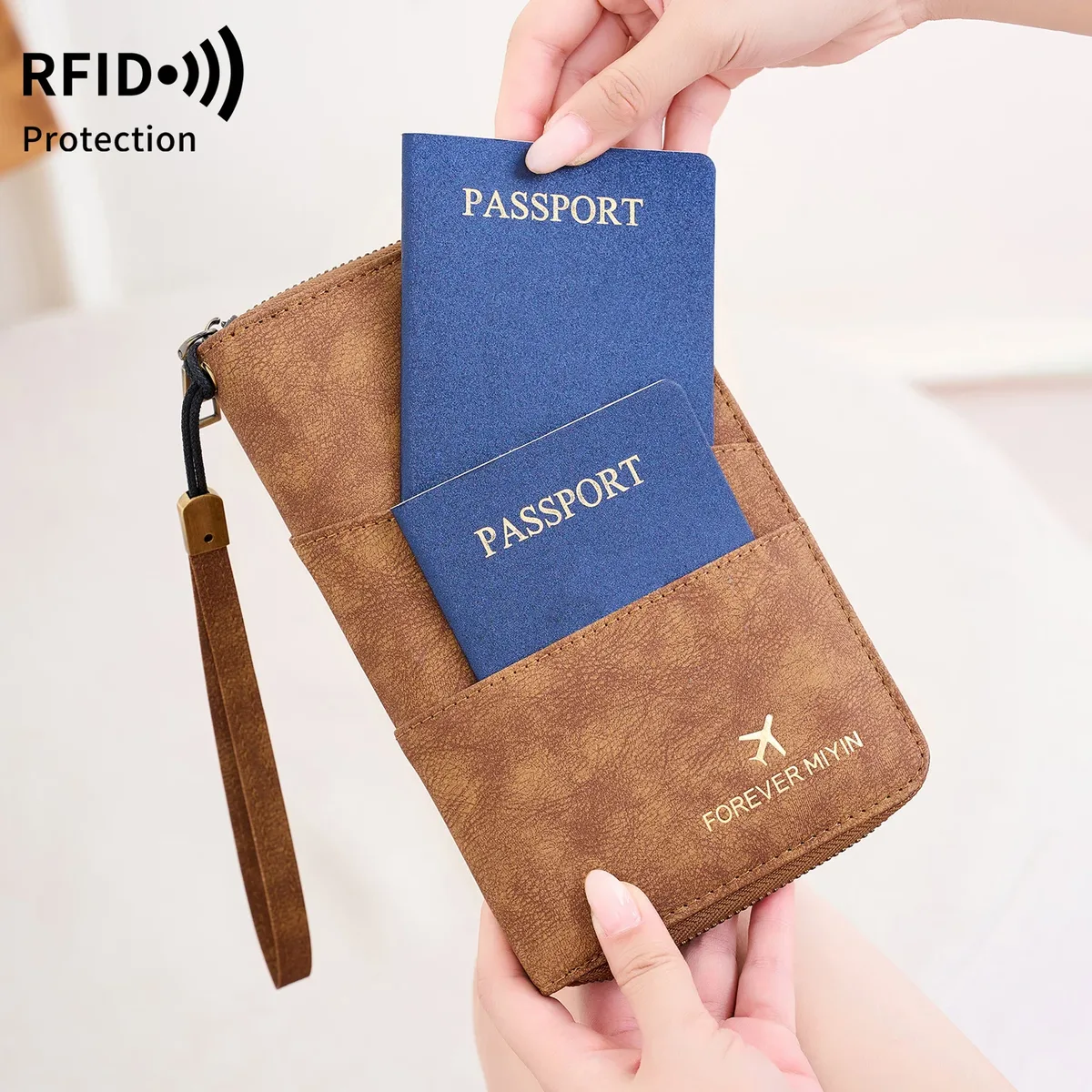 porte-passeport familial de voyage, portefeuille de rangement à fermeture éclair pour documents de grande capacité, sac à main en pu, accessoire de voyage unisexe