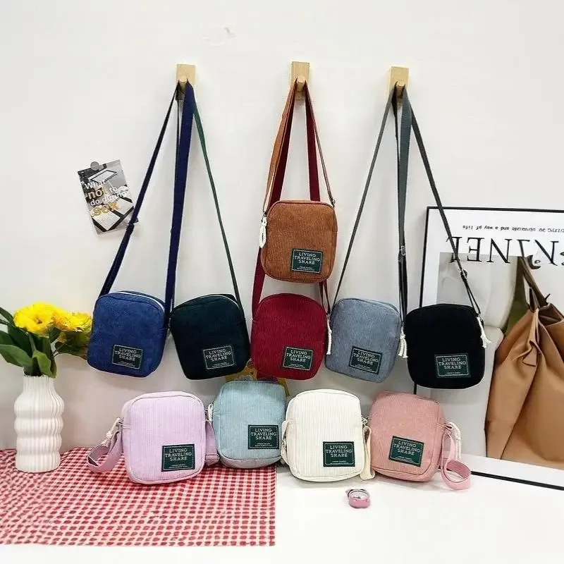 Petit sac bandoulière en velours côtelé, sangle réglable, plusieurs options de couleurs, pour un usage quotidien, les voyages et le shopping