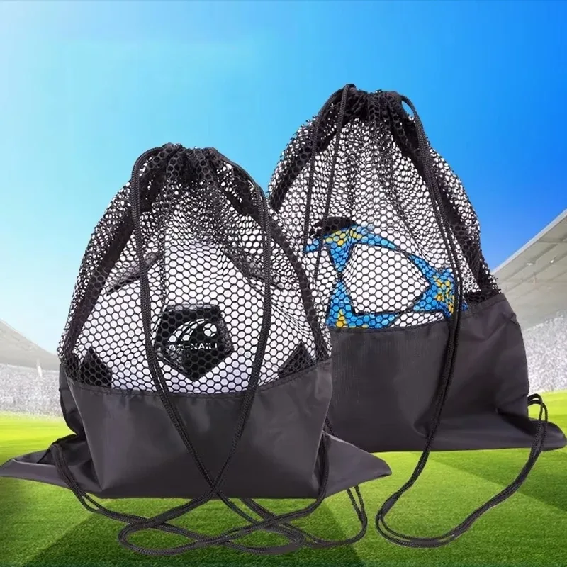 Sac de basket-ball à double bandoulière avec cordon de serrage, sac de rangement multifonctionnel pour ballons de football pour étudiants, sac en maille, pompe à ballon de basket