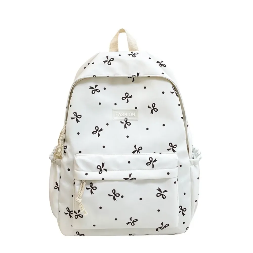 sac à dos scolaire en nylon mignon pour étudiantes, grande capacité, imprimé nœud, sac à dos pour femmes
