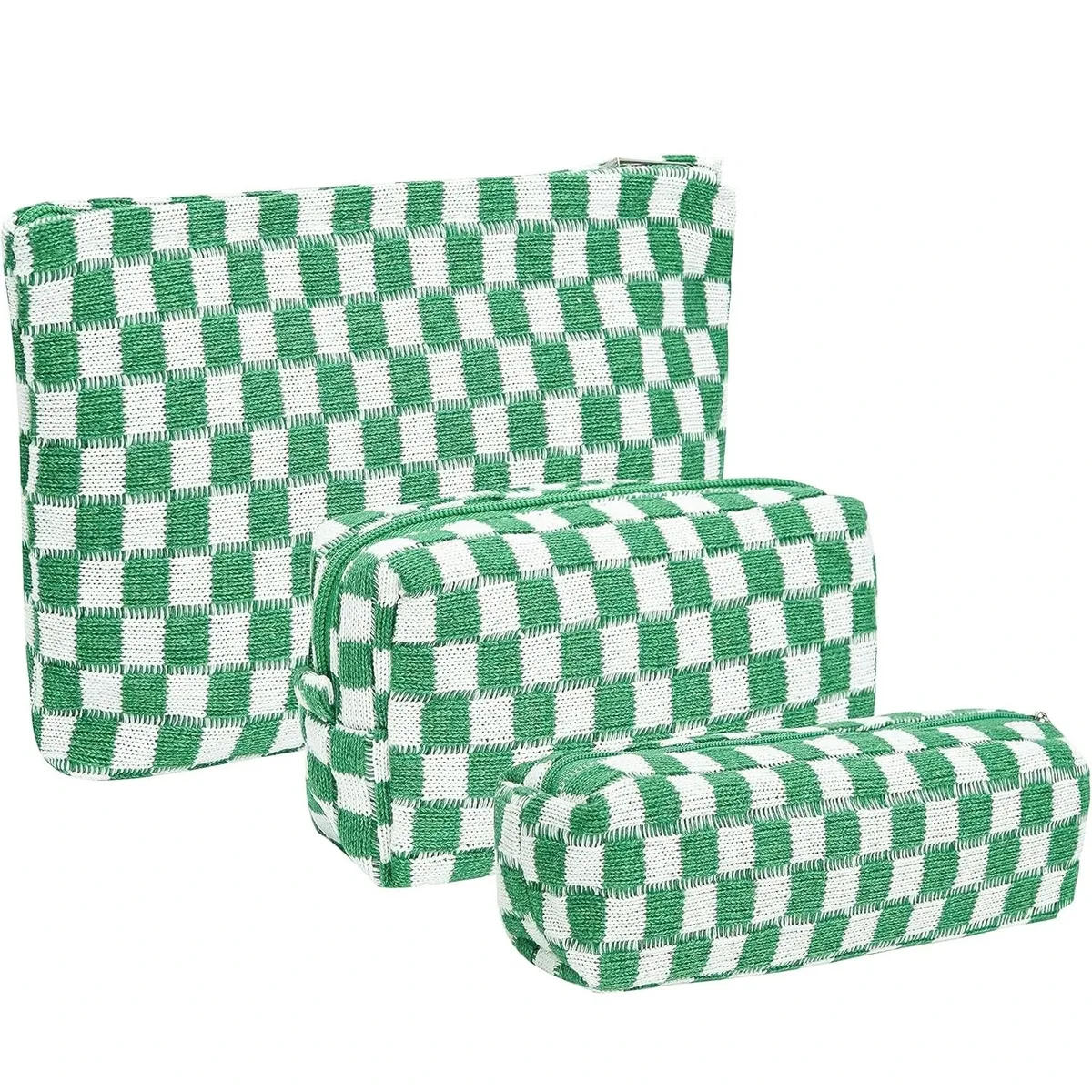 trousse de maquillage à carreaux 3 pièces, trousse de toilette de voyage, sac de pinceaux de maquillage mignon, sacs à cosmétiques pour femmes, sacs de maquillage à fermeture éclair pour sac à main