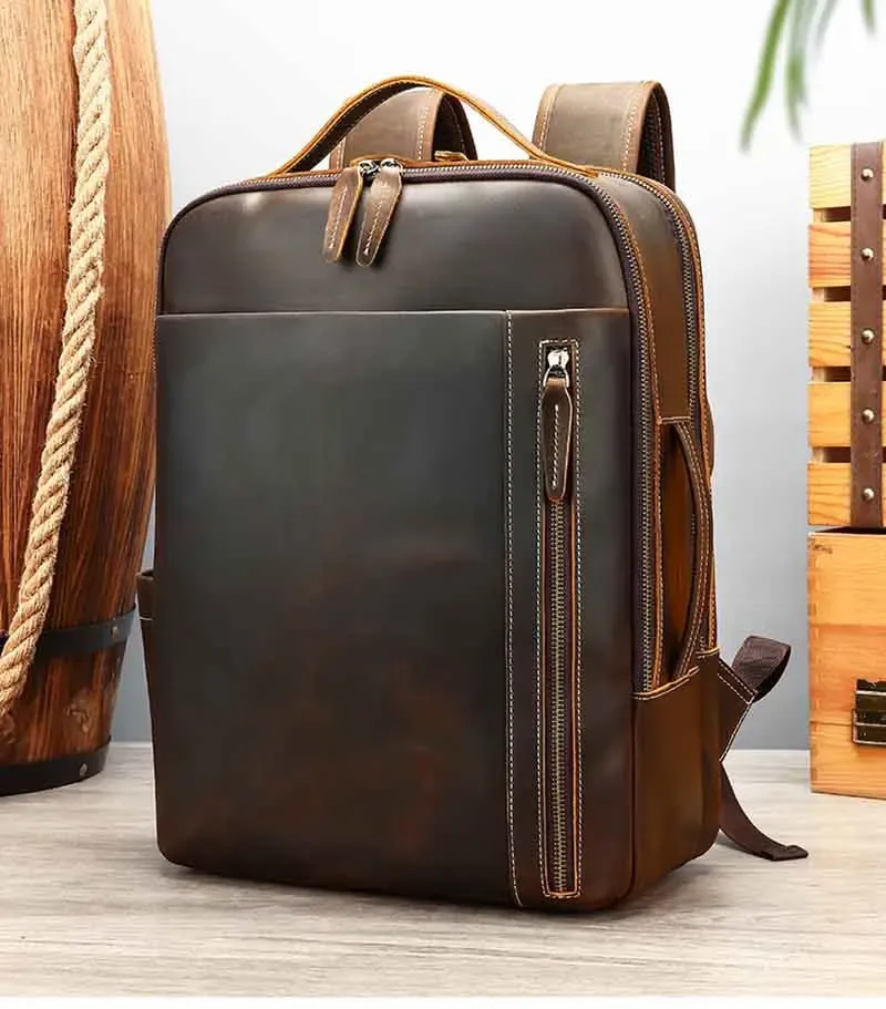 crazy horse – sac à dos en cuir de vache pour hommes, sac pour ordinateur portable, double épaule, sac de voya