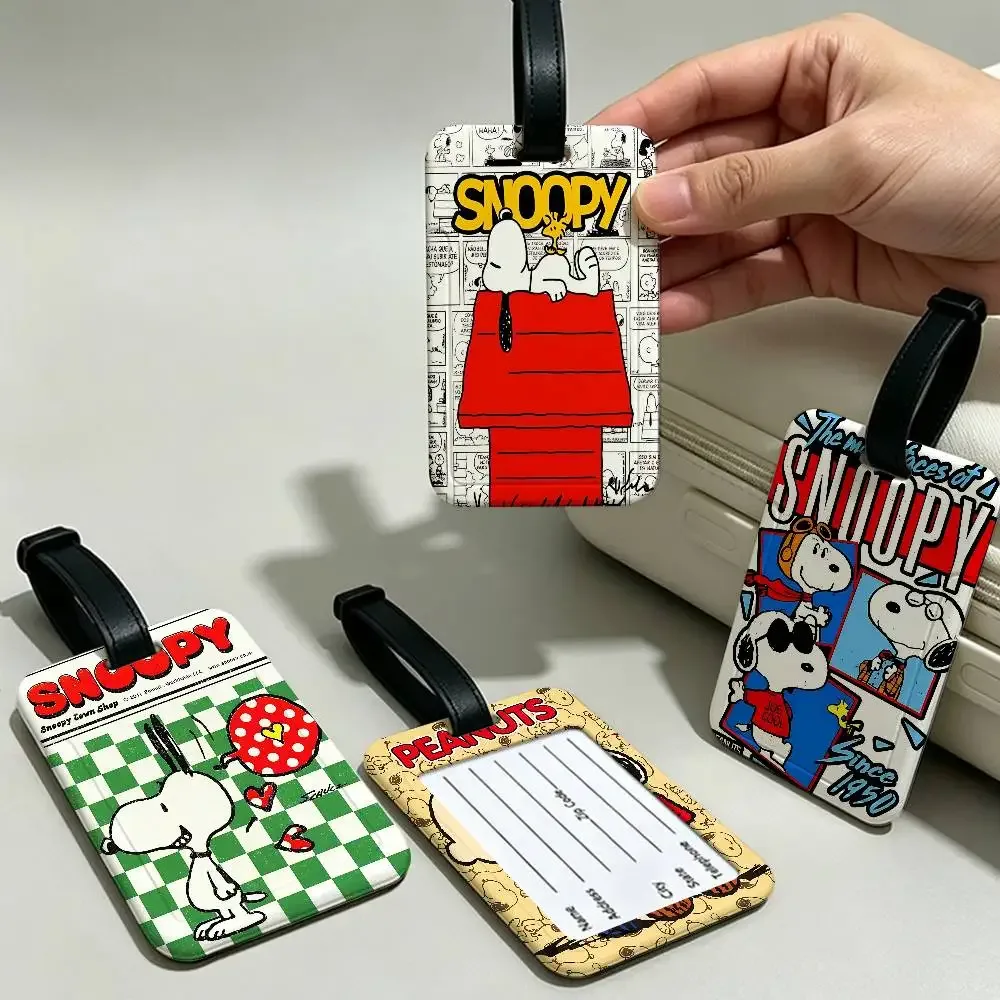 étiquette de bagage en pvc imperméable avec motif de dessin animé classique mignon s-snoopy, porte-carte d'information, identificateur anti-perte pour valise et sac à main
