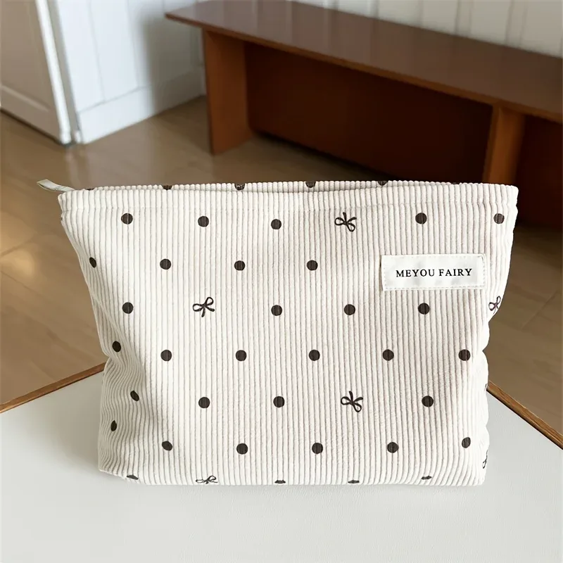 grand sac de maquillage de style minimaliste pour femme – sac de rangement de voyage élégant à fermeture éclair avec motif d'arc, sac à main durable