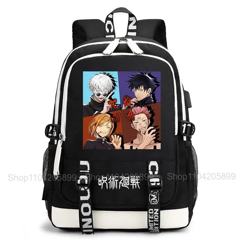 sac à dos jujutsu kaisen, anime satoru gojo itadori yuji, sac d'école pour étudiants, grande capacité, port de chargement usb, sac à dos de voyage