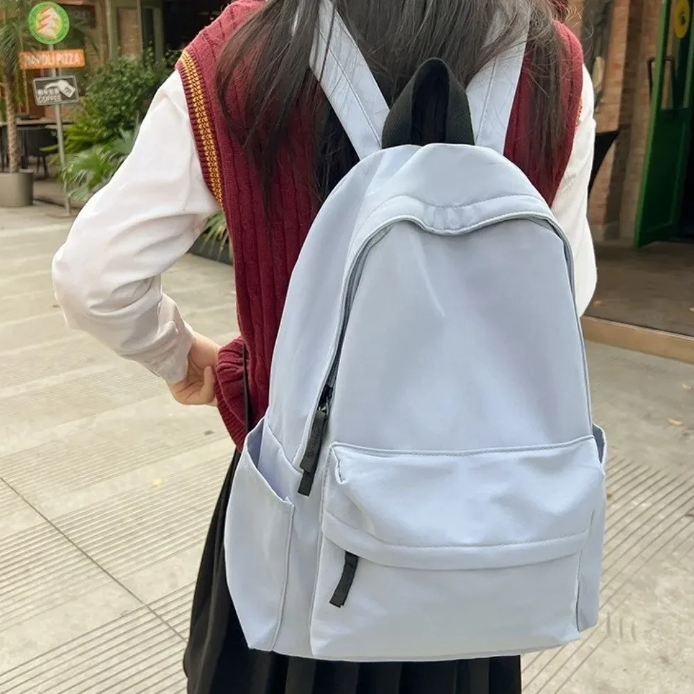 sac à dos d'étudiant de grande capacité, en nylon, couleur unie, sac d'école, bretelles réglables, sac de voyage décontracté, activités de plein air