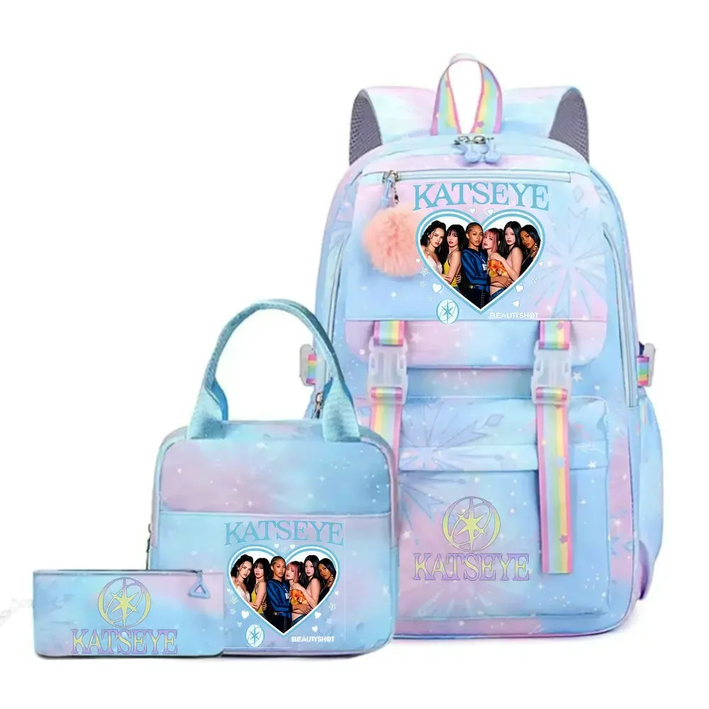 ensemble de sac à dos katseye print avec sac à lunch et trousse à crayons, sac à dos d'extérieur léger et respirant de grande capacité