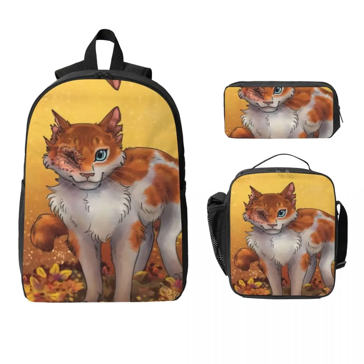 guerrier chats couleur roue sac à dos étudiant garçons filles bookbag sac d'école ordinateur portable sacs à bandoulière 3ps sac à déjeuner isolé trousse à crayons