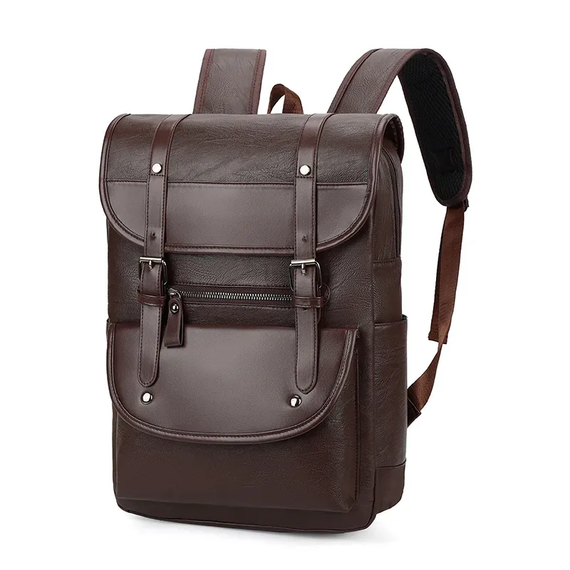 sac à dos décontracté en cuir pu 15.6 pouces, sac à dos de voyage pour ordinateur portable d'affaires, cartable multi-poches