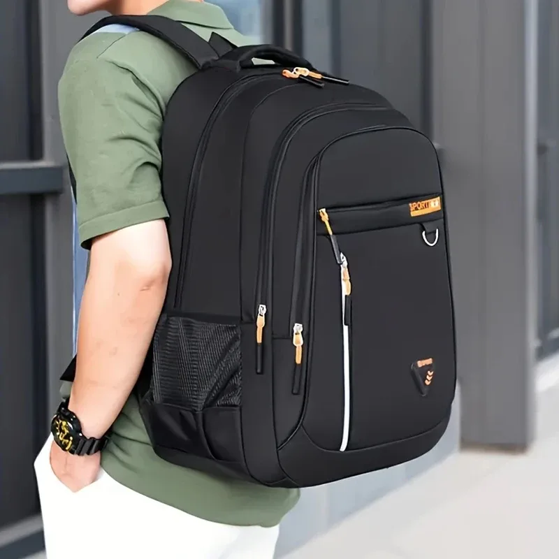 sac à dos noir sportif tendance avec détails multicolores pour un usage quotidien, voyage scolaire, sac pratique et durable de grande capacité