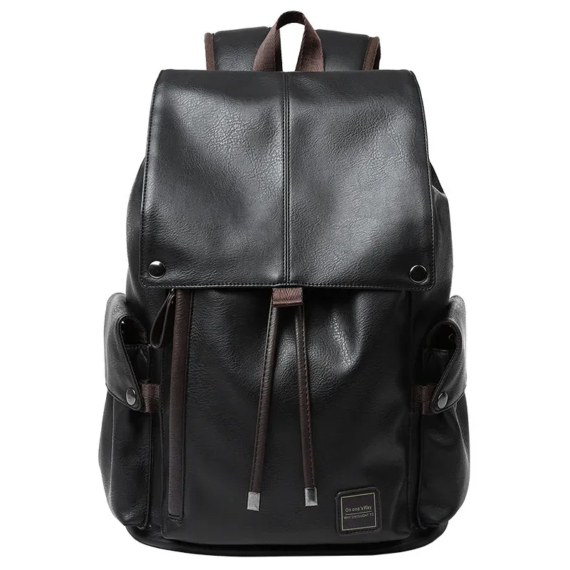 sac à dos à cordon de serrage pour hommes, sac à dos de voyage en cuir pu souple, sac pour ordinateur portable de 14 pouces, sac d'école décontracté, mochila rucksacks