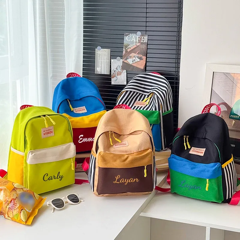 sac à dos brodé personnalisé, nouveau modèle, design color-block dopamine, motif dessin animé mignon, sac à dos tendance, sac à dos décontracté